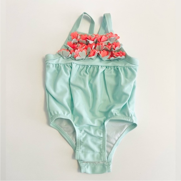 Cat & Jack Baby Girl 6-9 MTHS Mint Green One Piece w/Pink Flowers - Like New - Picture 5 of 5